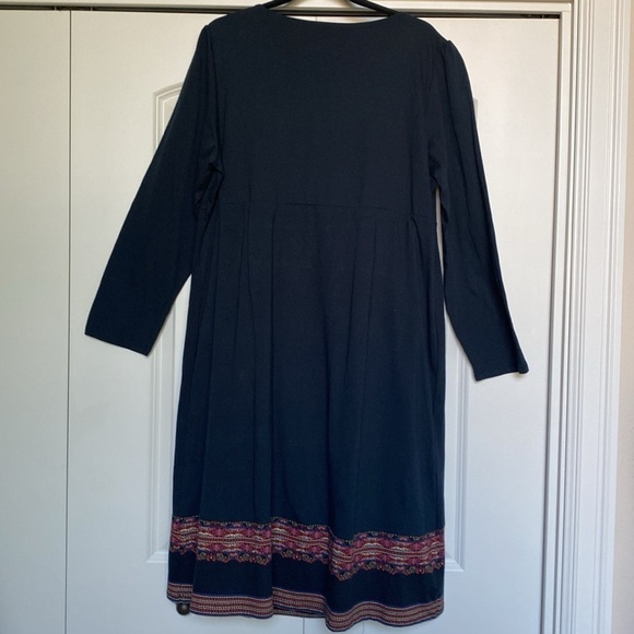 Tallissime Aztec print Embroidered dress Womens L Midi Black Cotton Artsy Boho - Picture 2 of 7